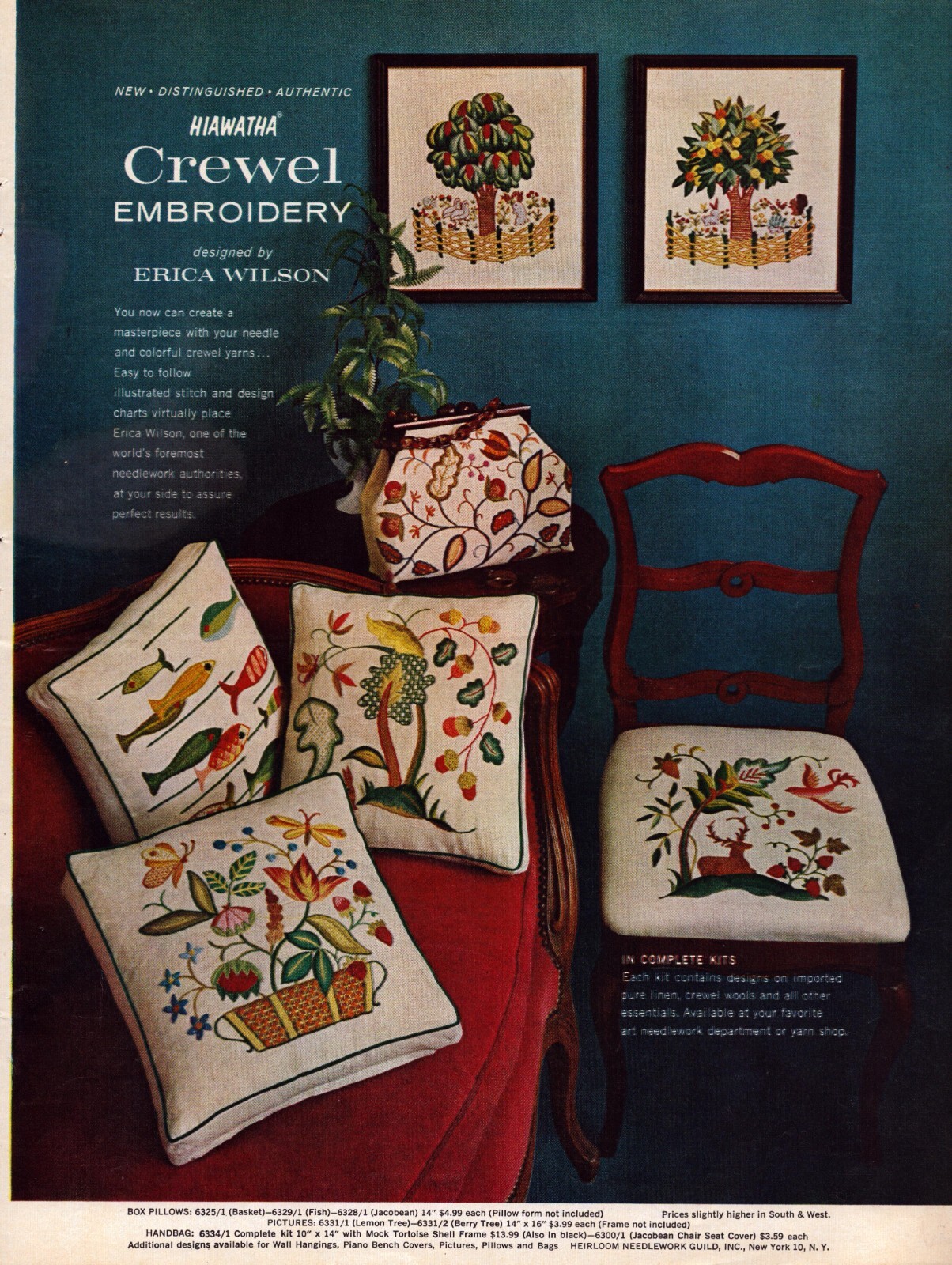 Hiawatha Crewel Embroidery Kits Craft Decor Vintage Print Ad 1963