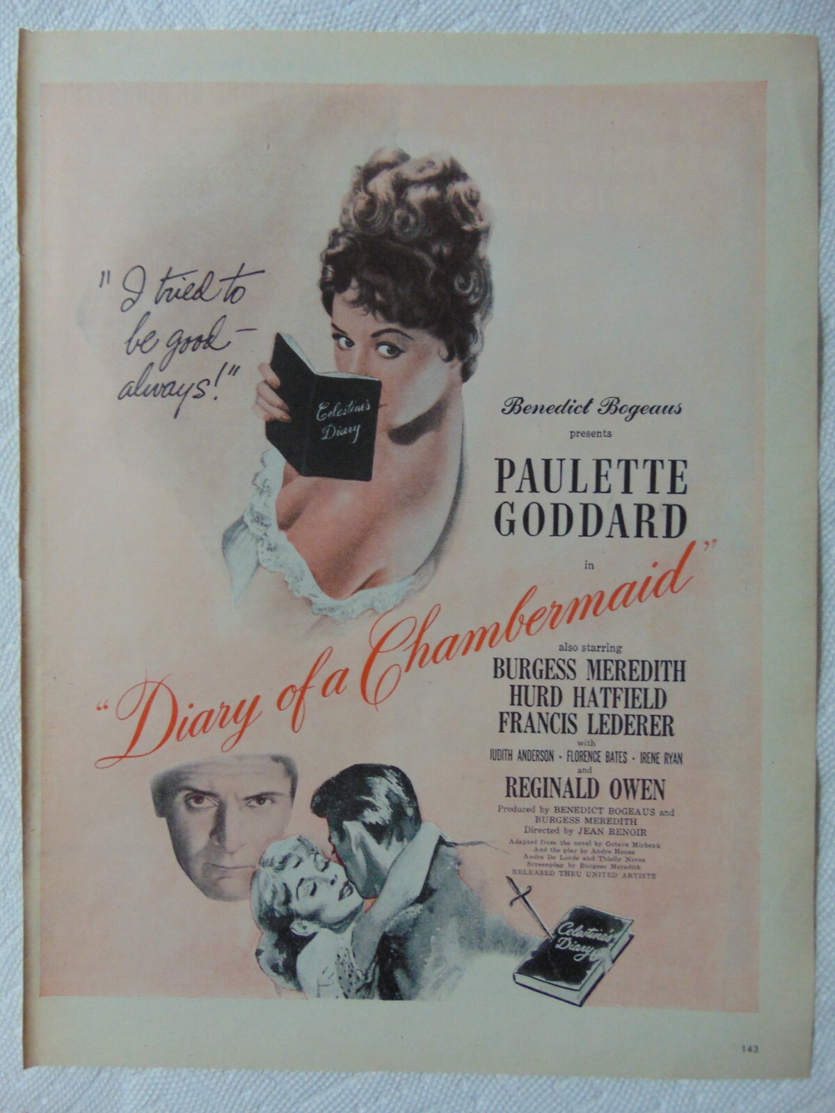 1946 Movie Release Diary of a Chambermaid Paulette Goddard vintage art print ad