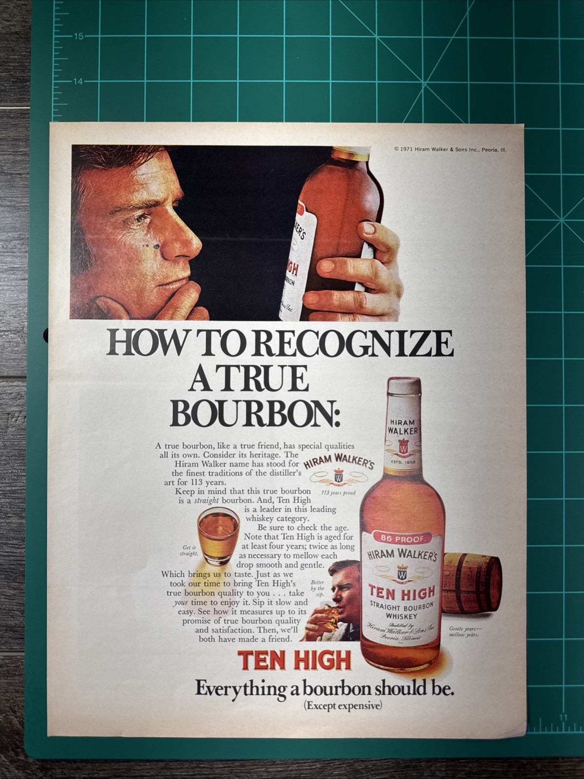 Vintage Hiram Walker’s 86 Proof Ten High Straight Bourbon Whisk Print Ad 1972