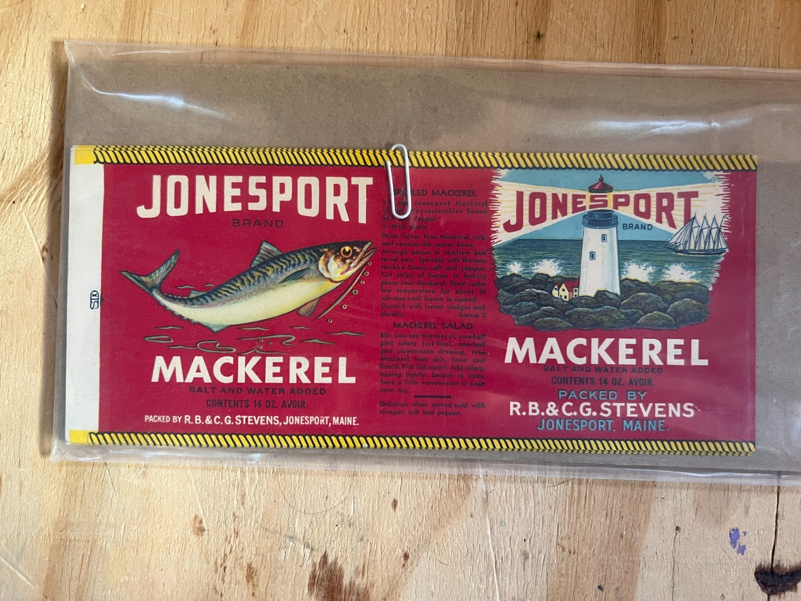 Lot of Jonesport Brand Fish Can Food Label Mackerel 1960s Maine New
