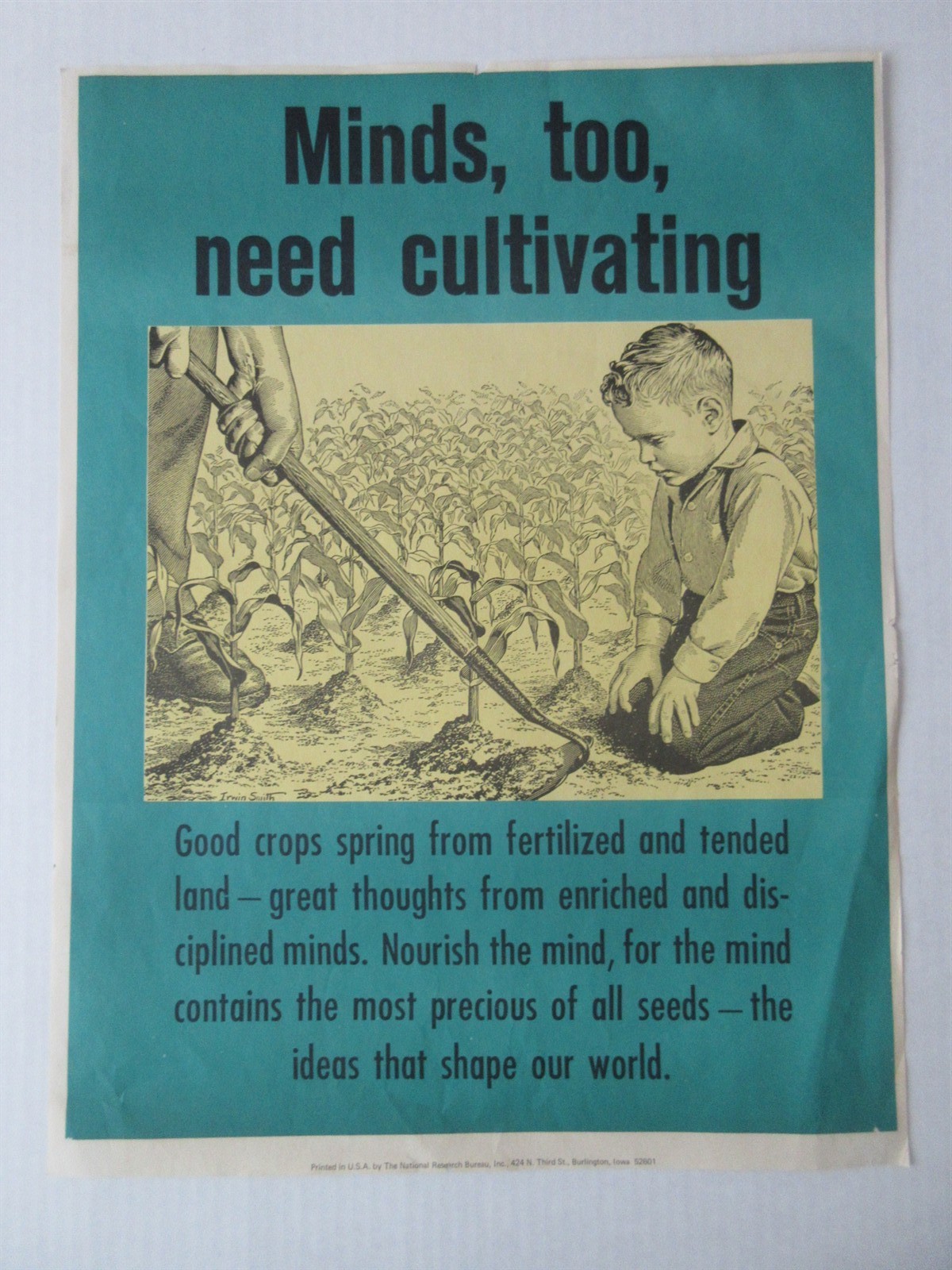 1960’s Minds, too need cultivating paper poster sign 16″ x 21″