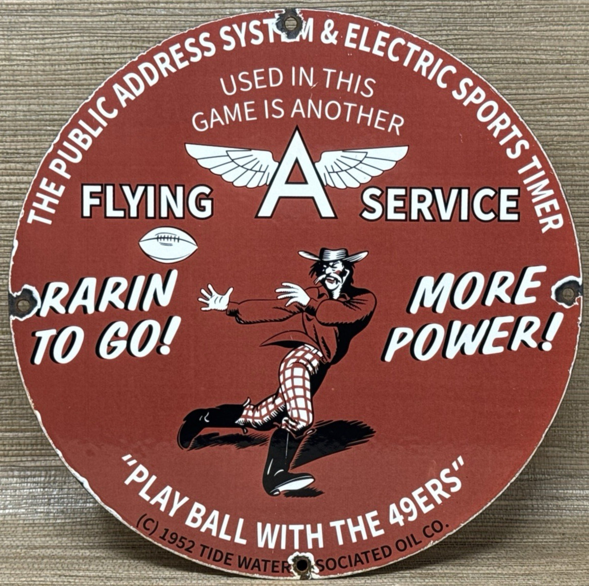 VINTAGE FLYING A GASOLINE PORCELAIN SIGN OIL GAS STATION SAN FRANCISCO 49ERS