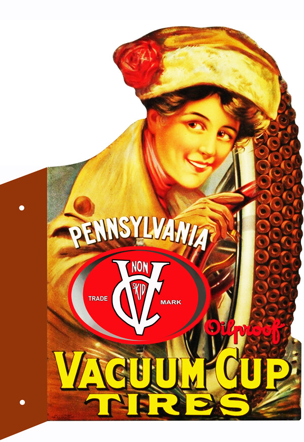Pennsylvania Vacuum Cup Tires Flange Metal Sign 14×23