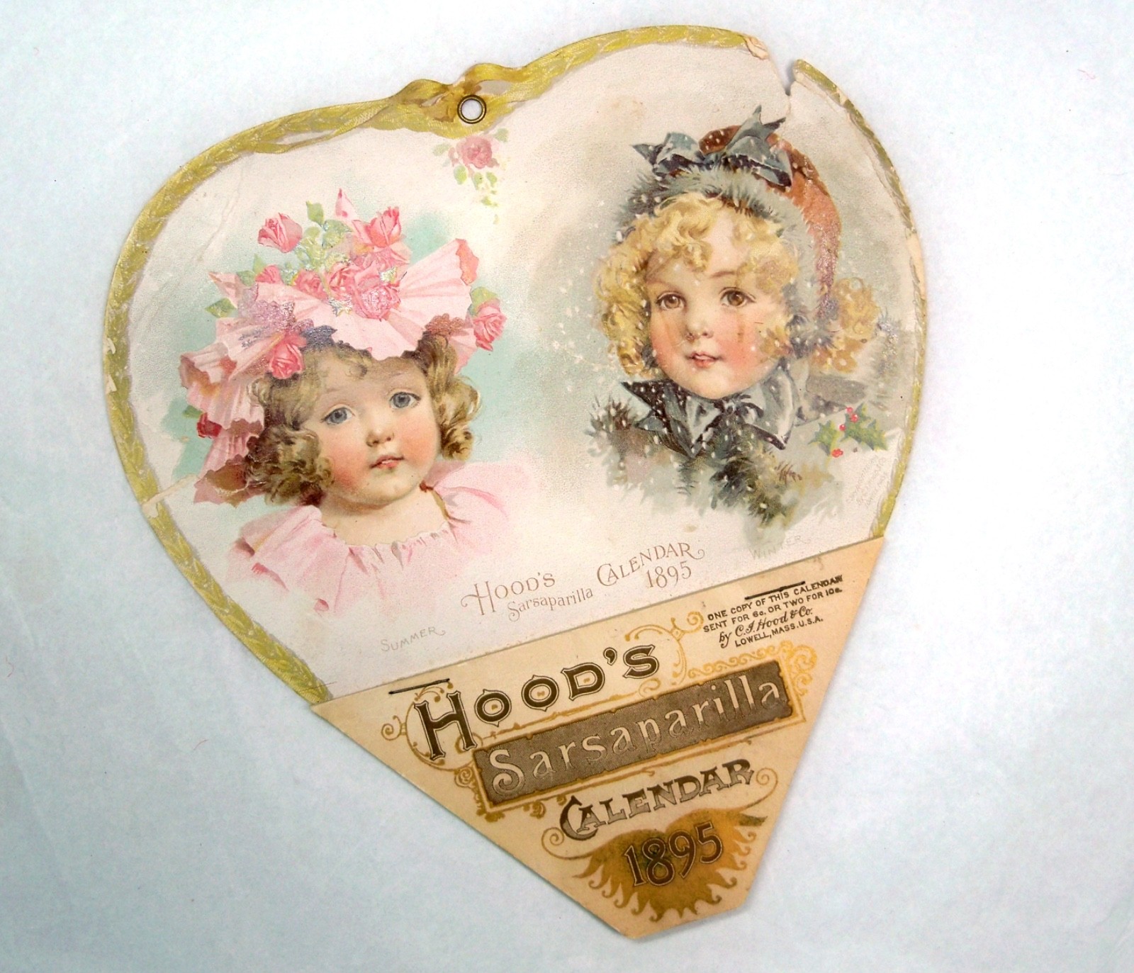 Antique 1895 Hood’s Sarsaparilla Advertising Calendar Die Cut ~ Complete