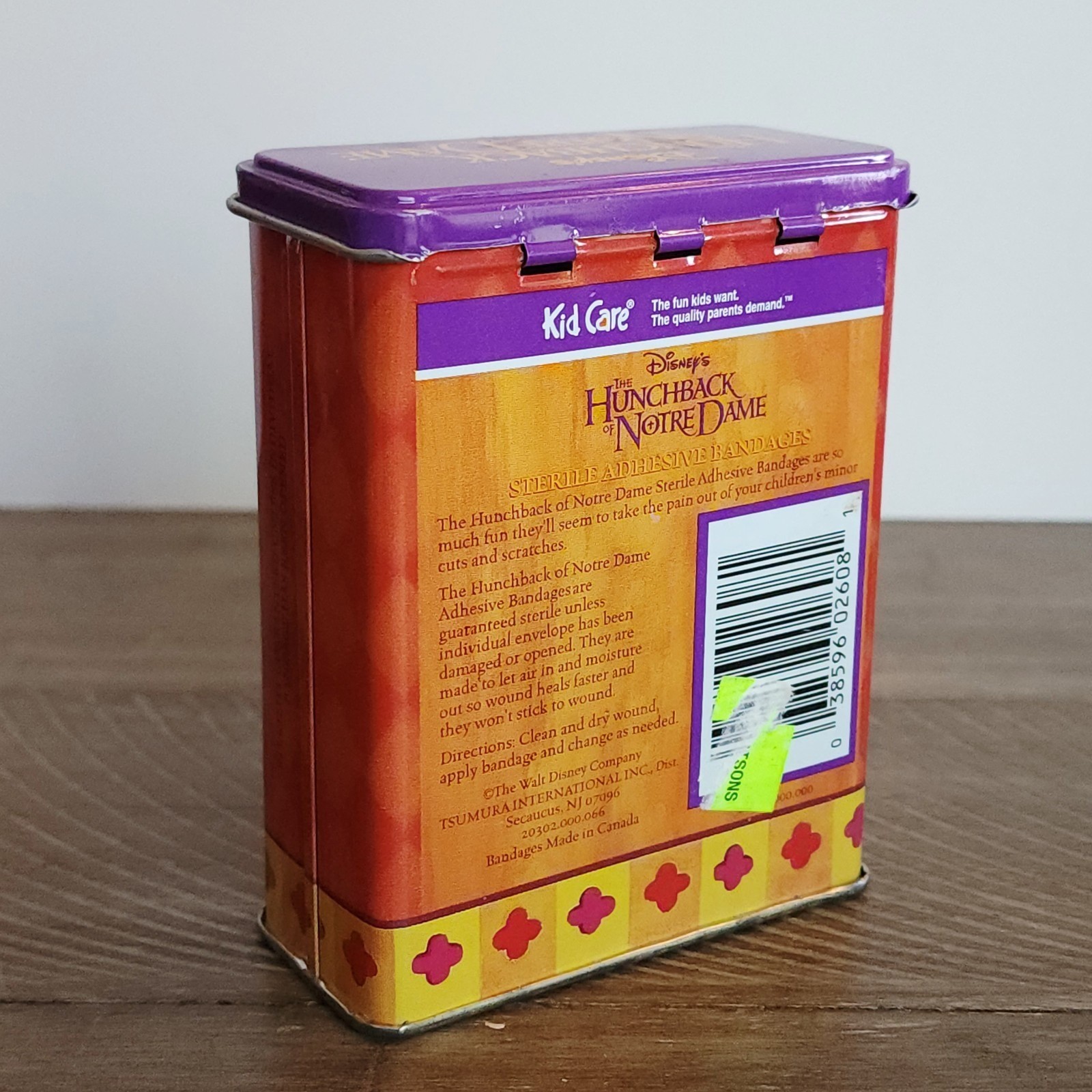 Disney Hunchback of Notre Dame Metal Bandage Band Aid Tin with Bandages Vintage