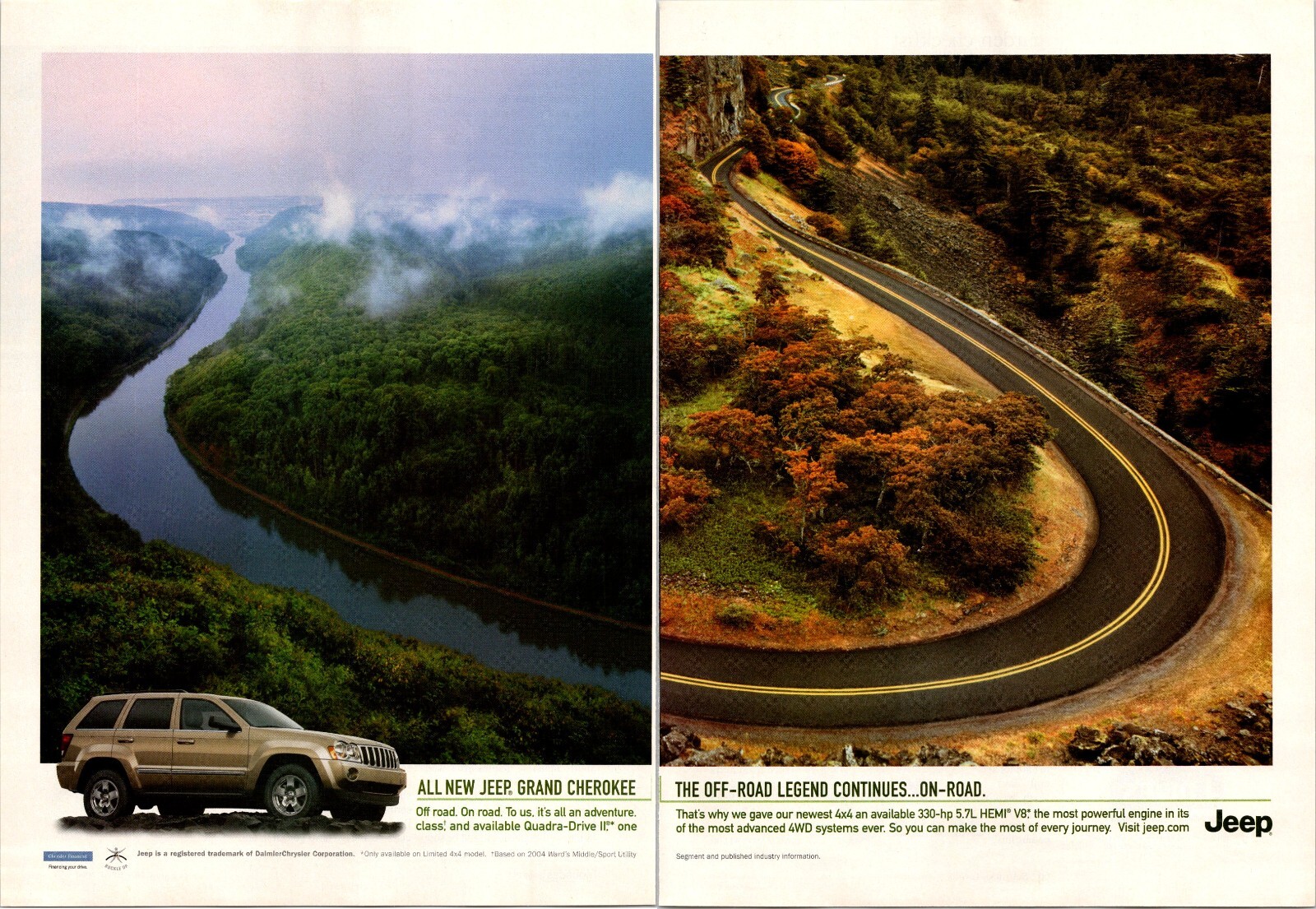 Jeep Grand Cherokee Off-road legend on road 2 pg Original Vintage Print Ad