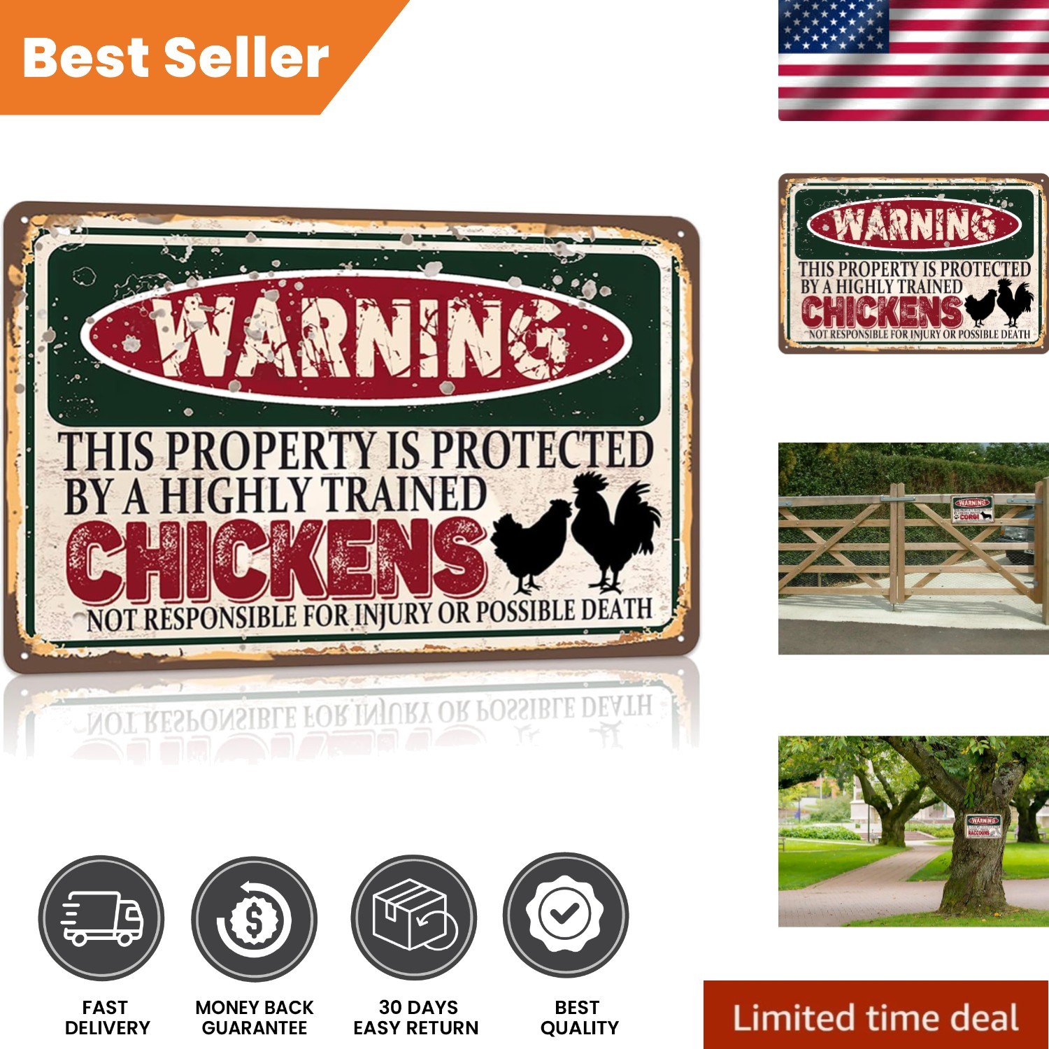 Durable Aluminum Vintage Chickens Sign – 12×8 Inch for Kitchen or Coop