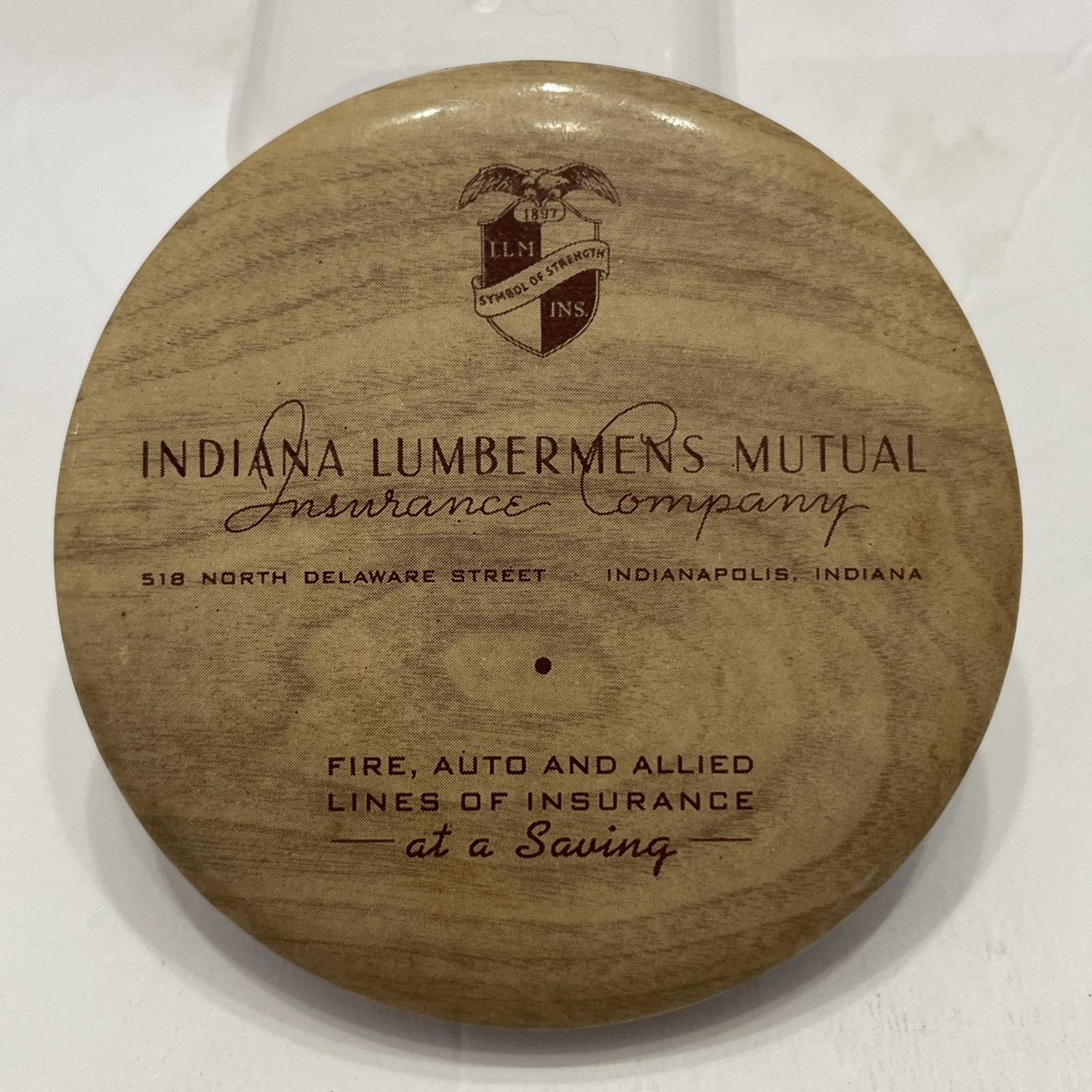 Celluloid Mirror Paperweight Indiana Lumbermens Mutual Insurance Co Indianapolis