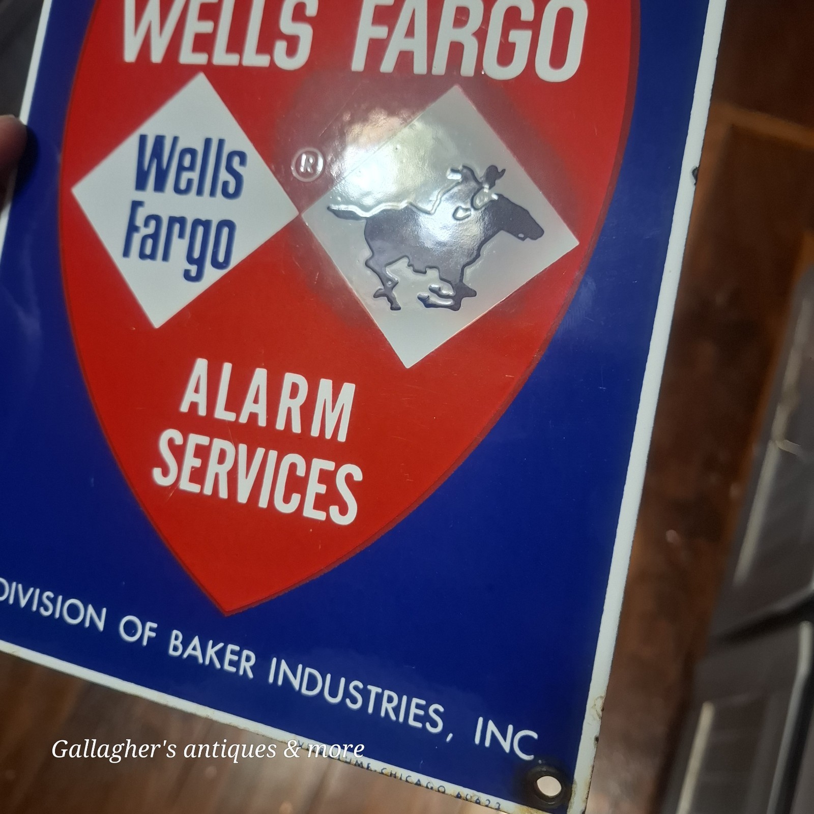 Lot Of 3 Vintage Enameled Porcelain Signs Wells fargo Voltage Fire Hose