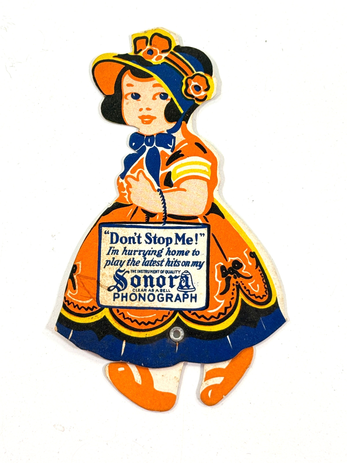 vtg 20s Sonora Photograph Die Cut Advertising Mechanical Trade Card sign display