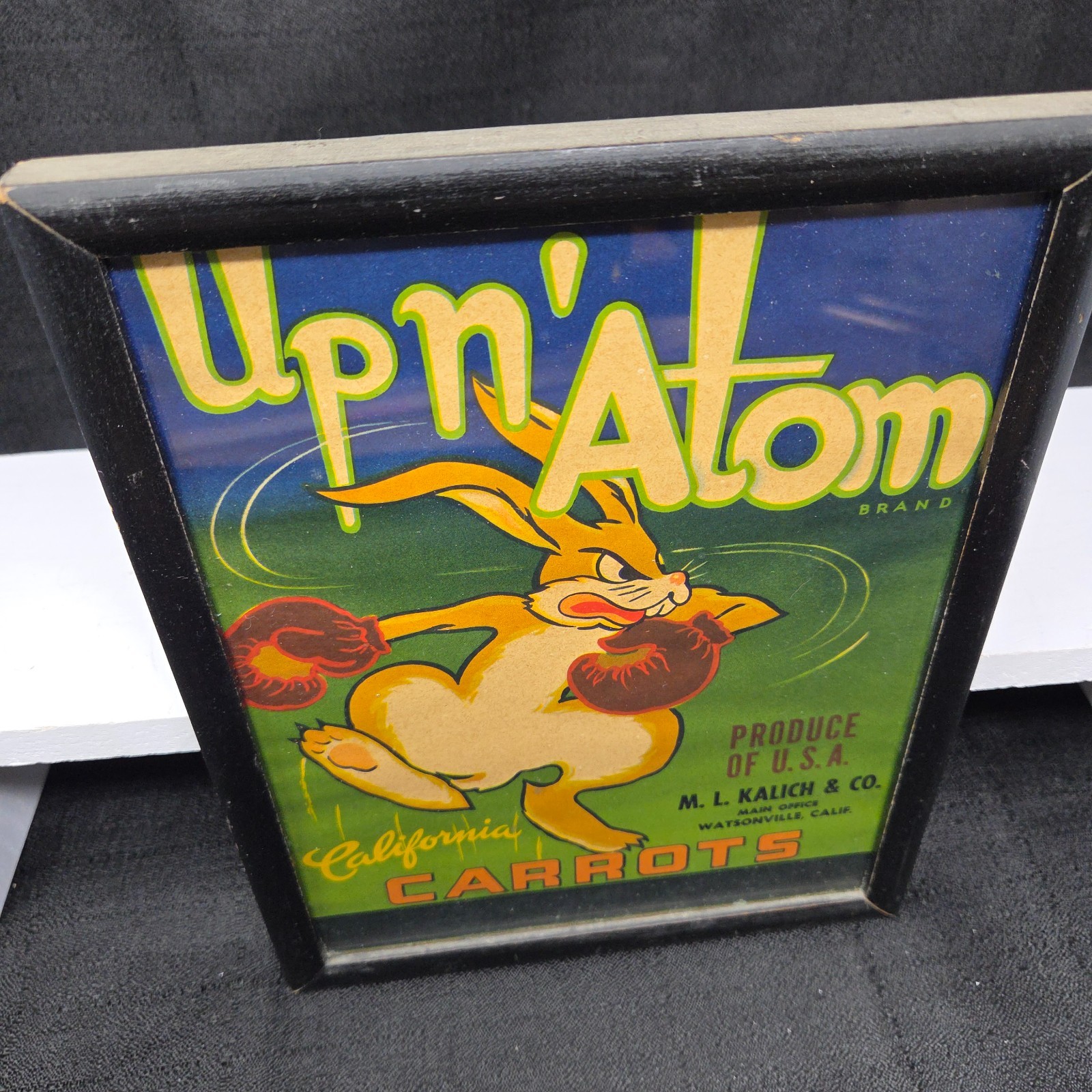 VTG Up N Atom Carrots Framed Crate Label See Pics