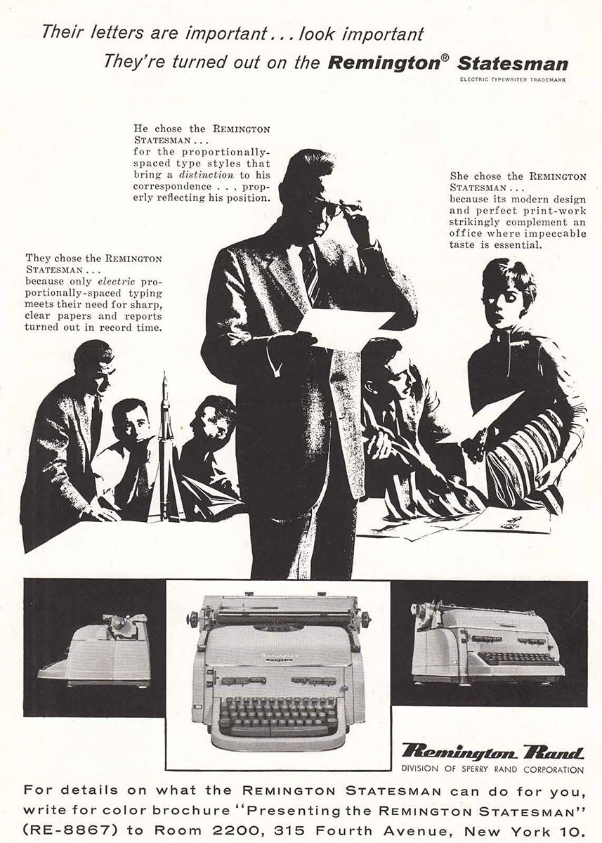 1958 Remington Rand: Statesman Vintage Print Ad