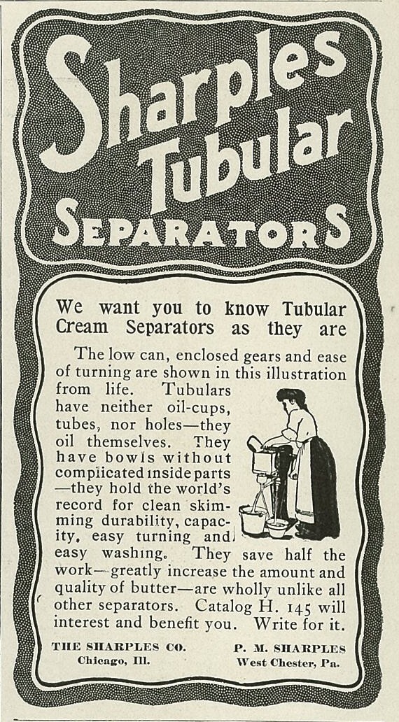 Sharples Tubular Separators Farm Milk Cream Chicago IL 1904 Antique Print Ad