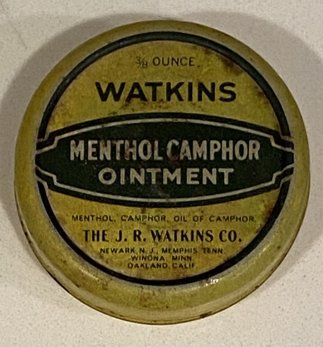 Watkins Menthol Camphor Ointment Tin Vintage Newark Memphis Winona w/contents