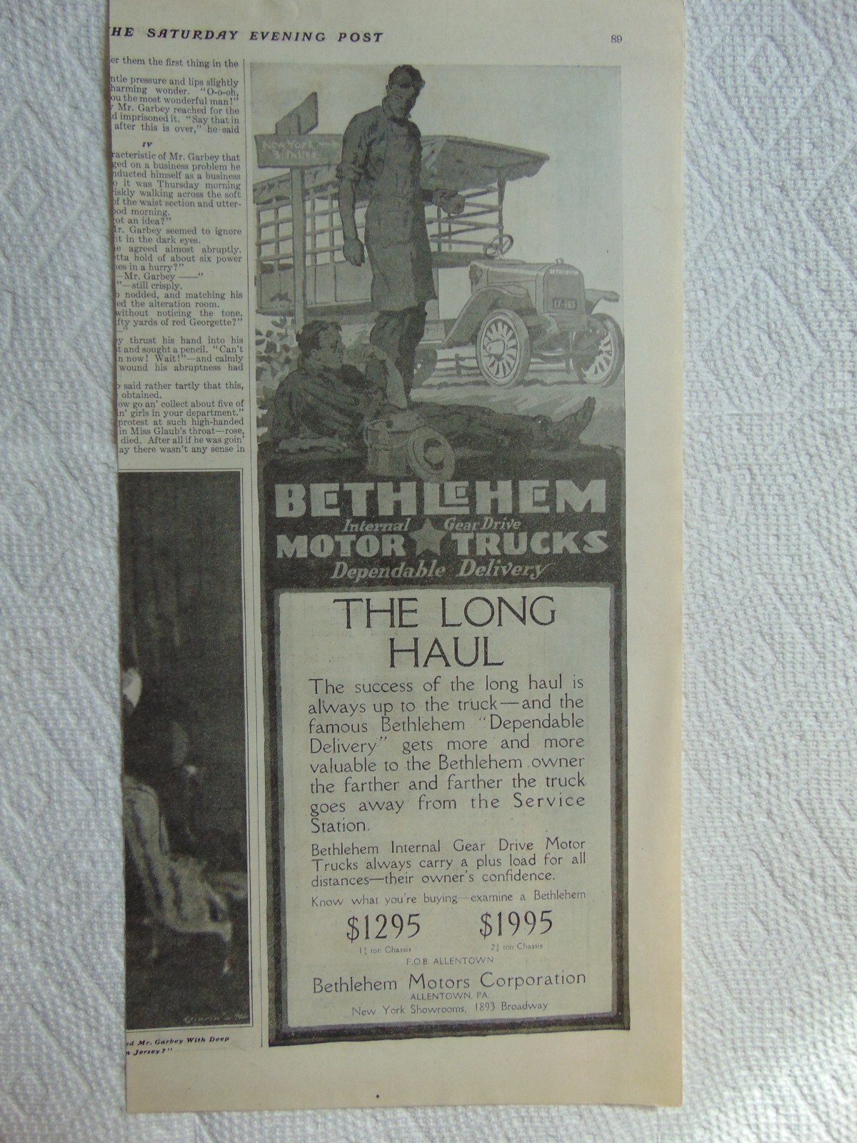 1918 BETHLEHEM MOTOR TRUCKS For the Long Haul vintage print ad