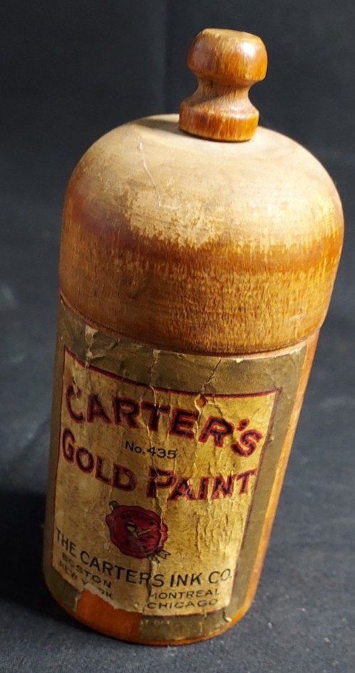 Old Empty Wood Container Carter’s Gold Paint Carters Ink Co Boston Chicago Label