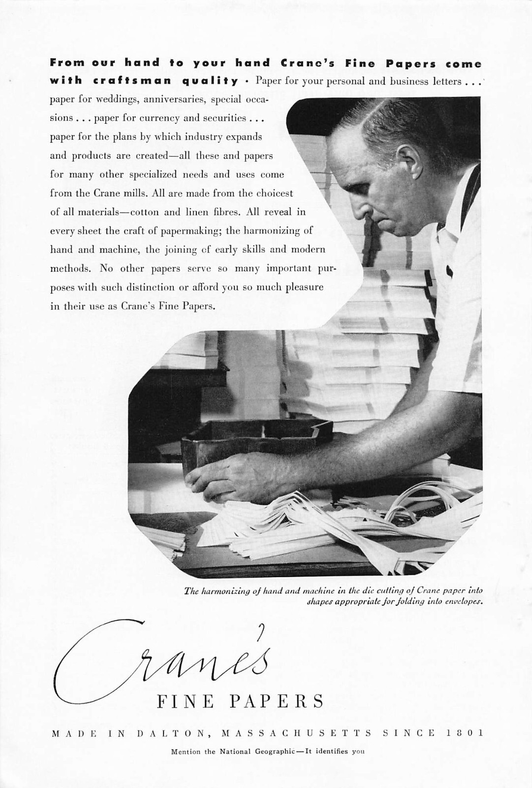 Crane Fine Paper Print Ad Vintage Paper Advertising Office Supply Dalton MA 1952