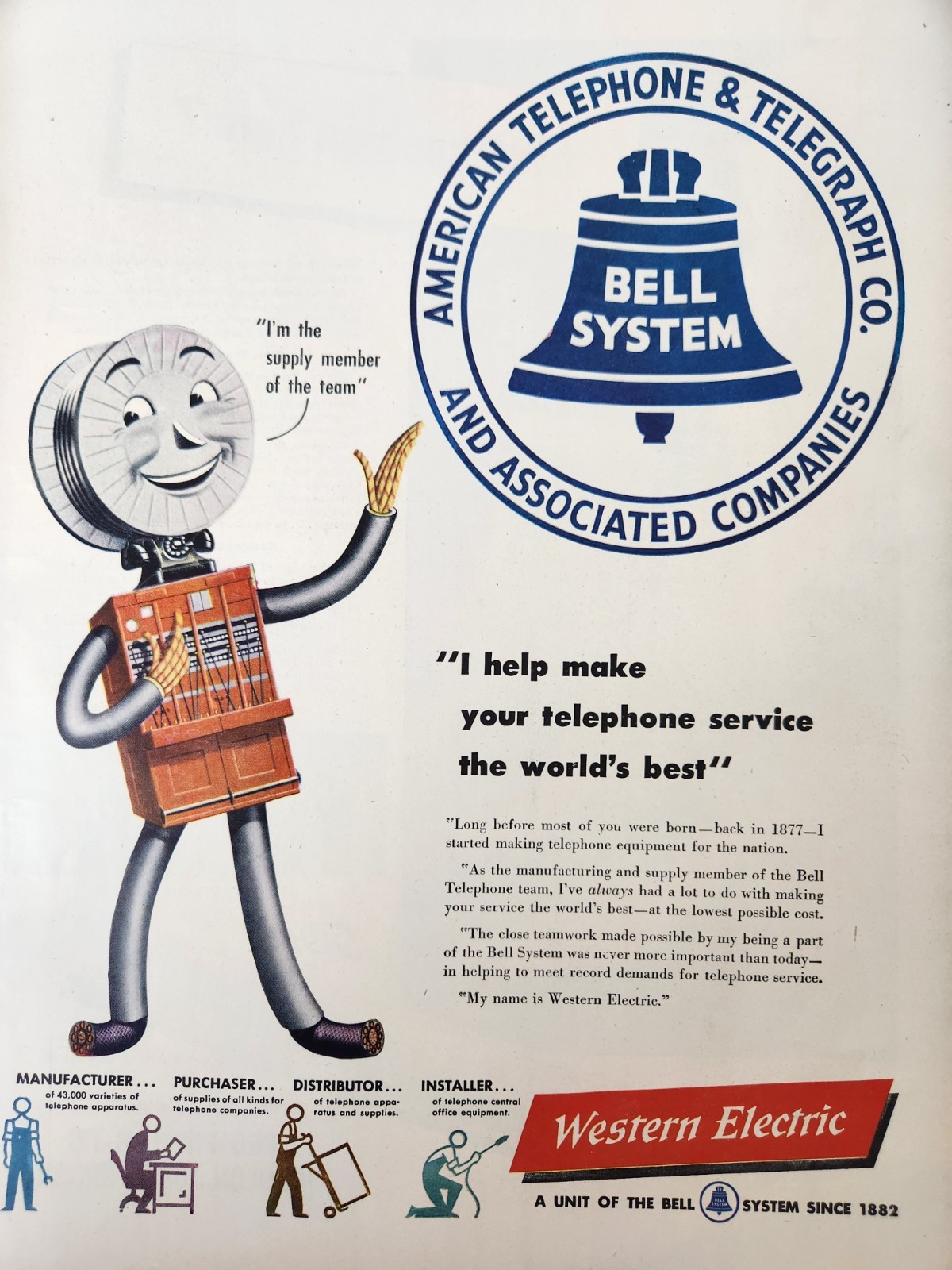 Western Electric Man Bell System Vintage 1947 Ad Magazine Print Advertisement