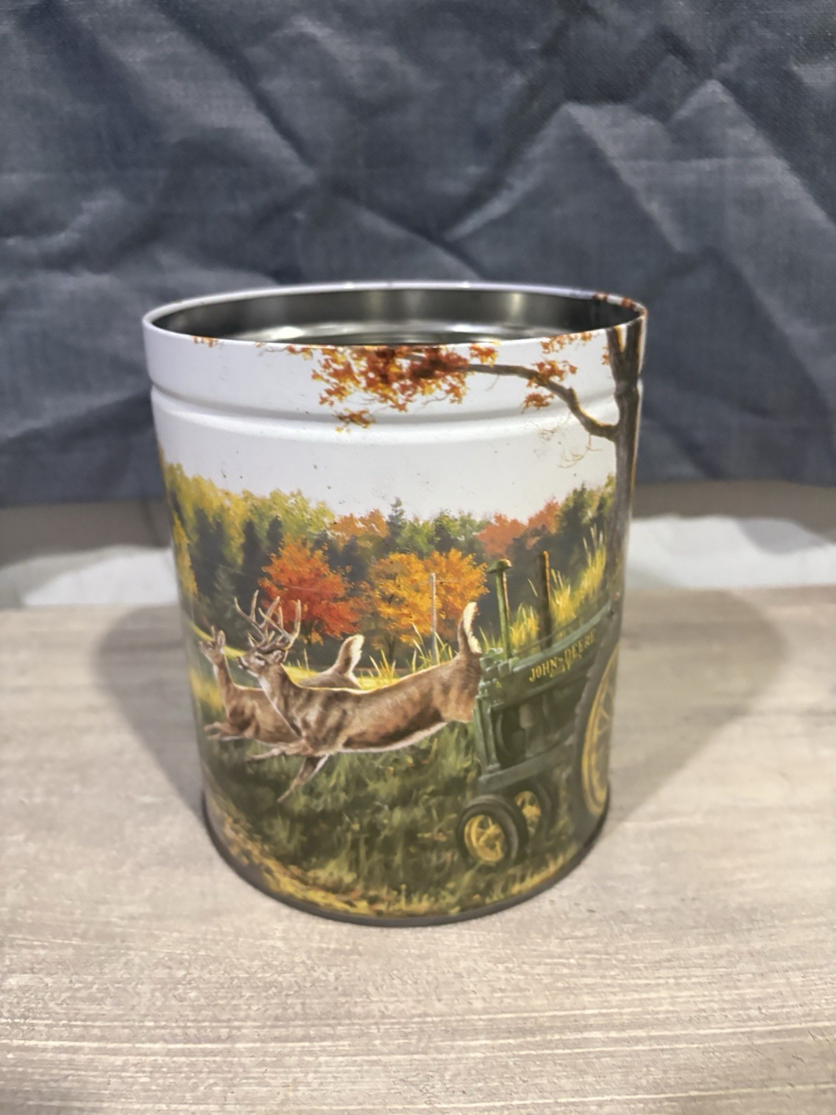 Camp Masters Caramel Corn Collectible Advertising Tin Canister Deer & Barn Art