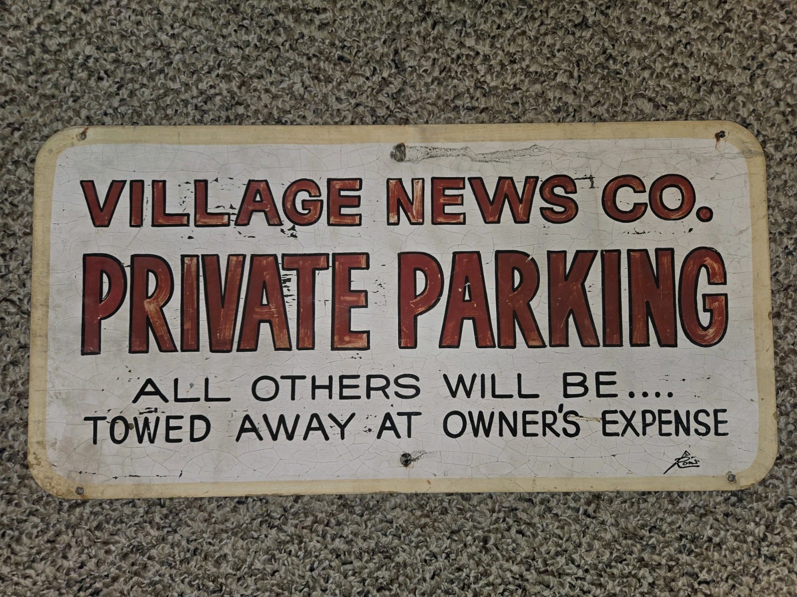 Vintage 60’s/70’s Village News Co. Newspaper Metal Sign,Ron’s,Hand Painted,12×24