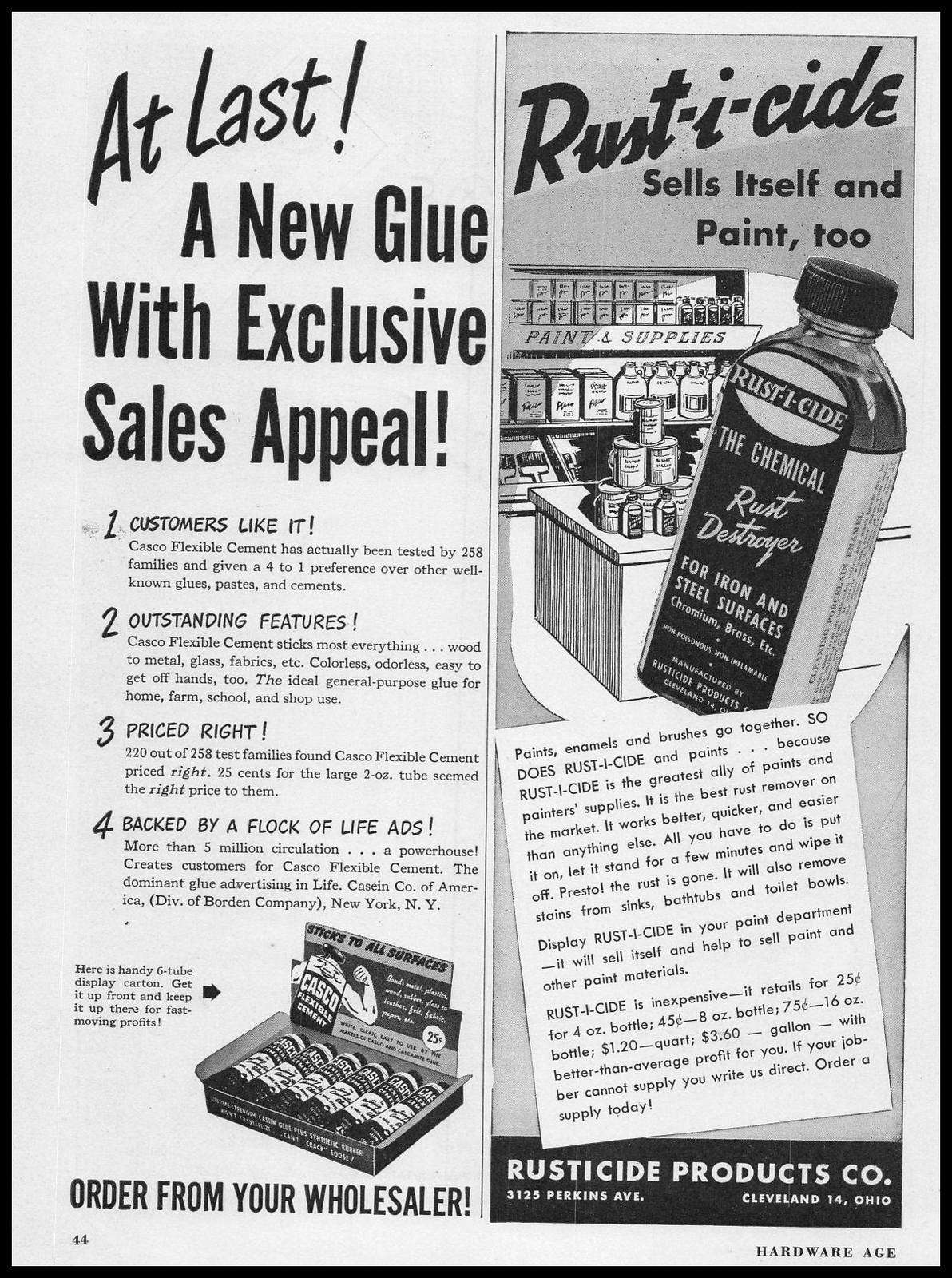 1946 Casein Company Of America New York Casco Flexible Cement Display Print Ad