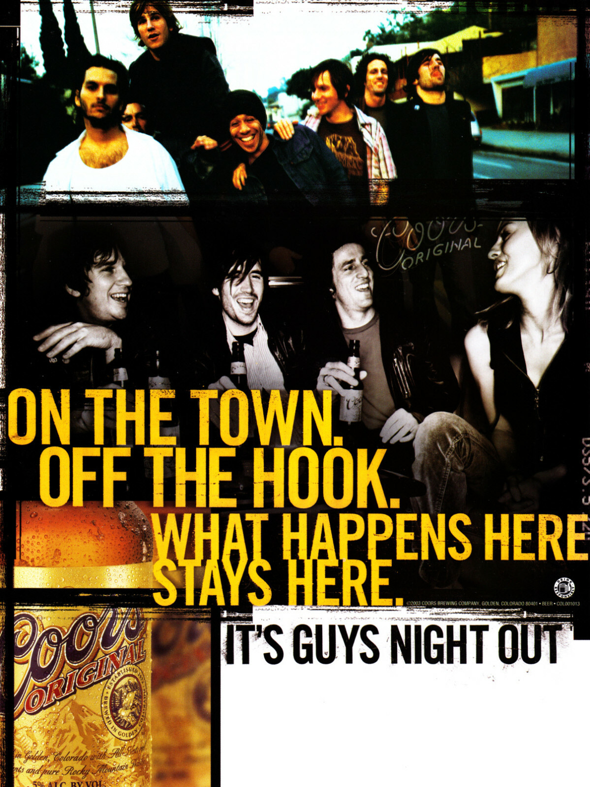 COORS BEER AD #20 RARE 2003 “ON THE TOWN. OFF THE HOOK. WHAT HAPPENS HERE….”