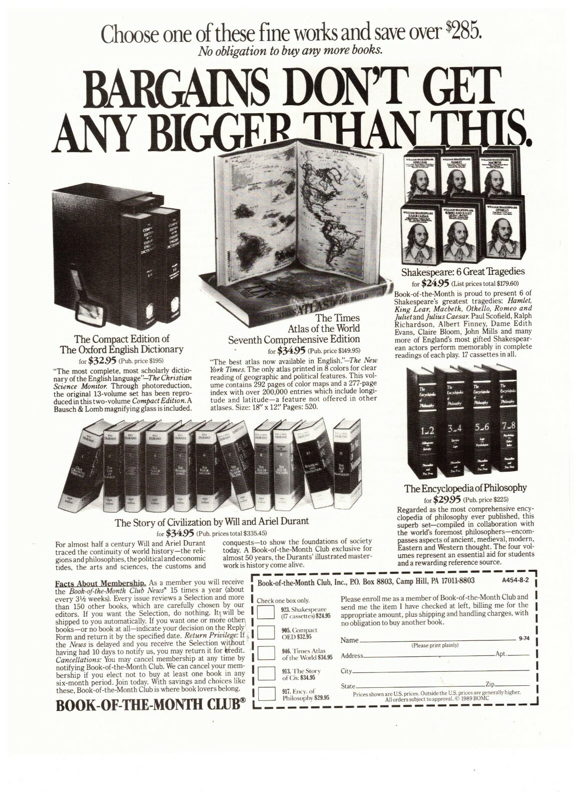 Book of the month Club Bargains Don’t Get Bigger Vintage 1990 Print Ad