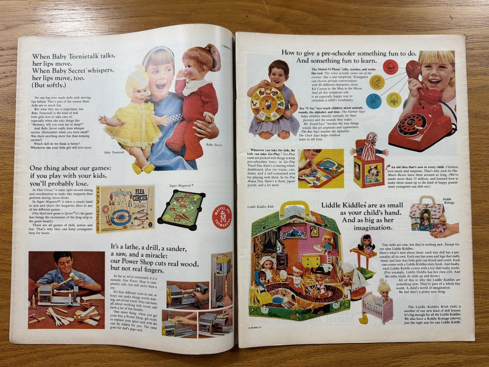 VTG 1966 Mattel Toys 6 Page Print Ad Catalog, Barbie Dolls Cars Thingmaker 1960s