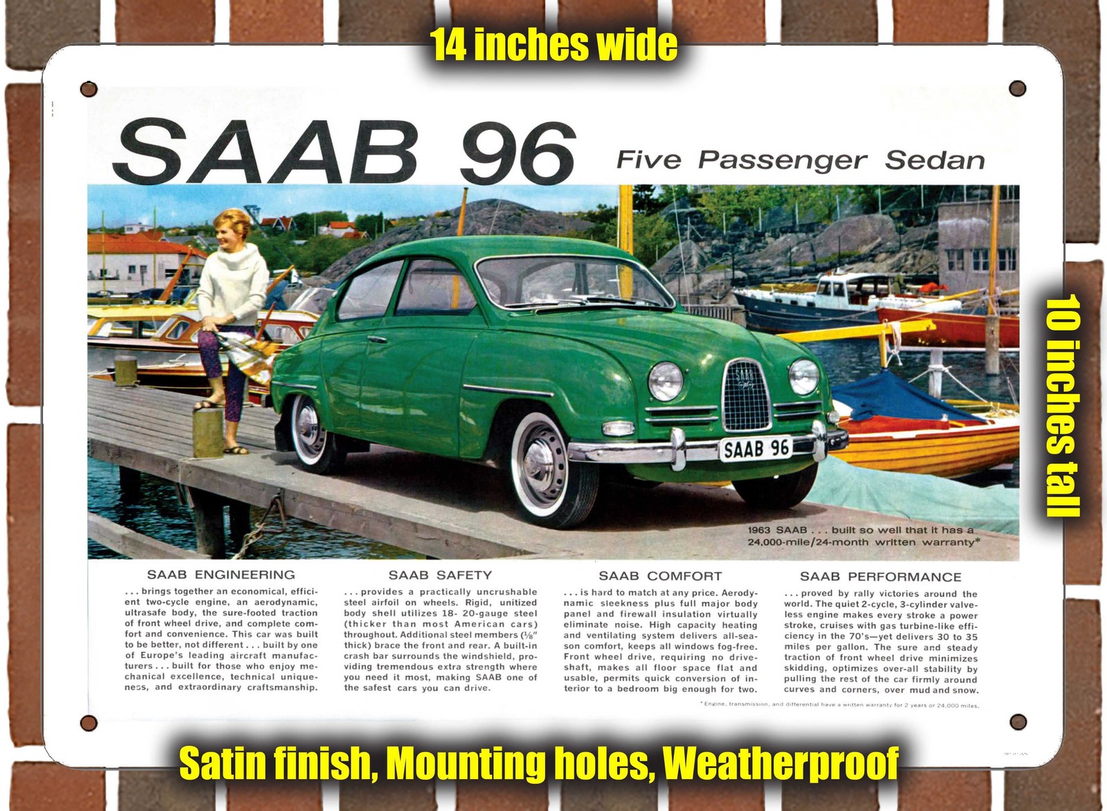 Metal Sign – 1963 Saab 96 – 10×14 inches