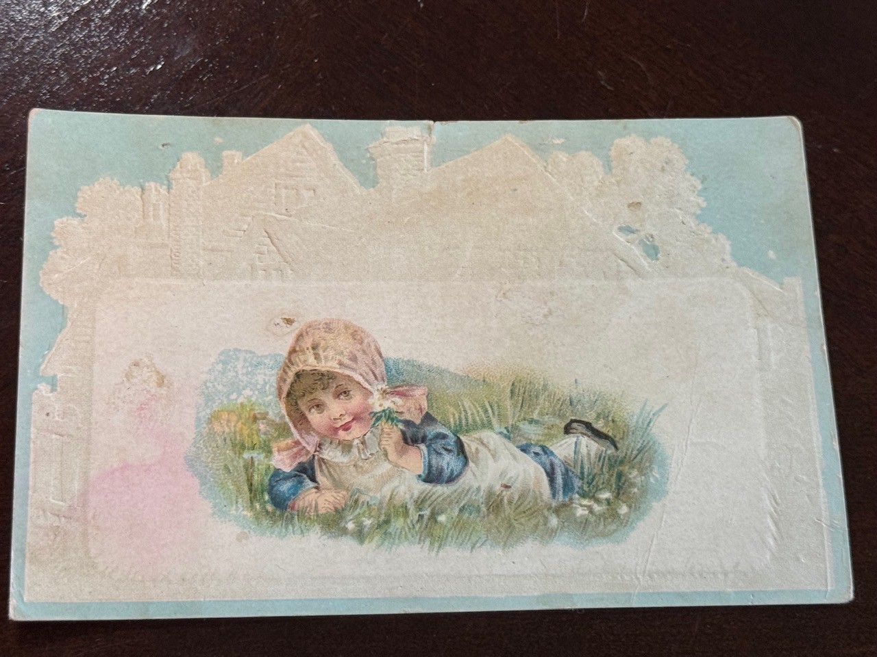 B-264 Victorian Trade Card – Woolson Spice Co. Lion Coffee Embossed Card w/girl