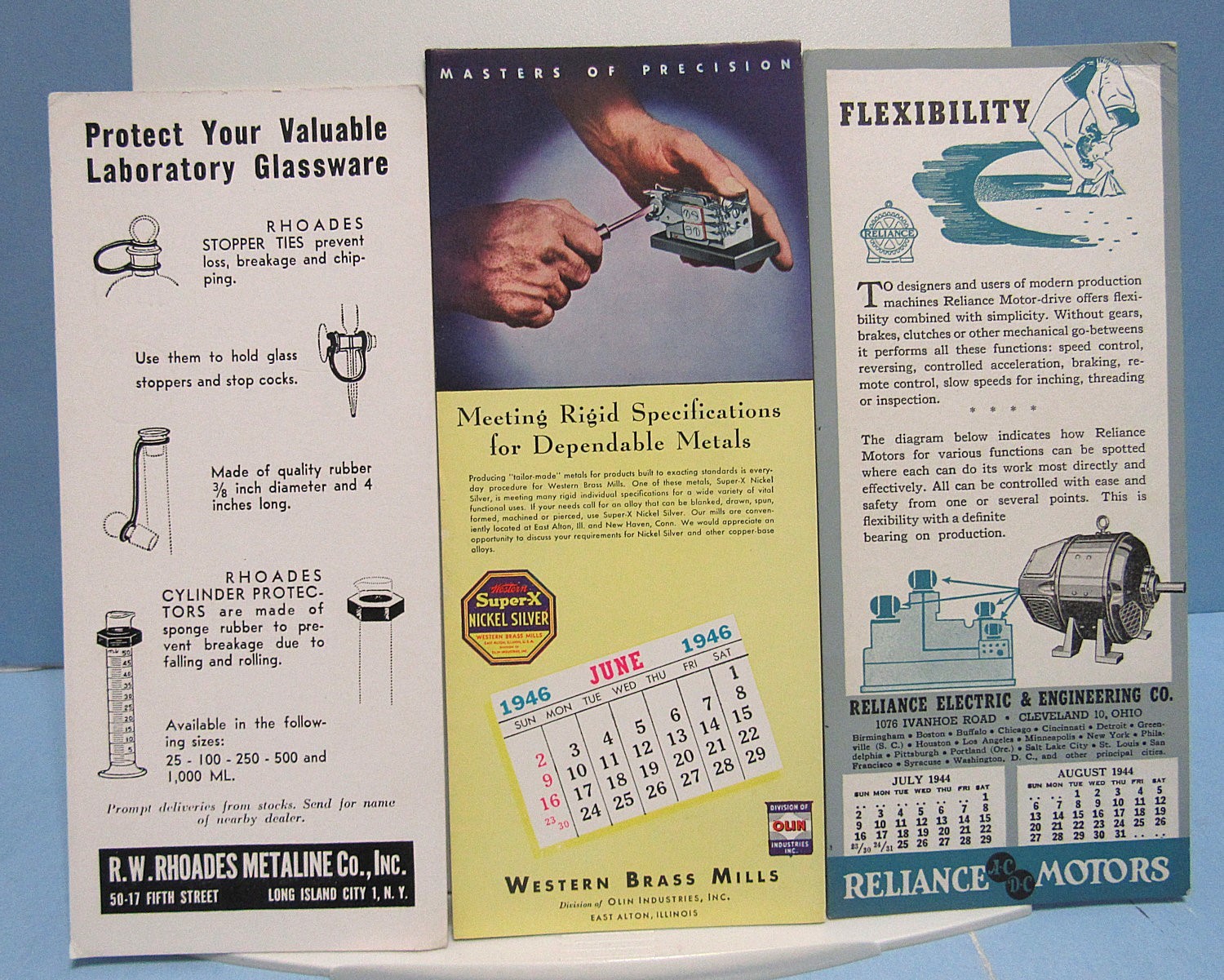 3 Vintage Advertising INK BLOTTER Reliance Electric Motor Western Brass Calendar