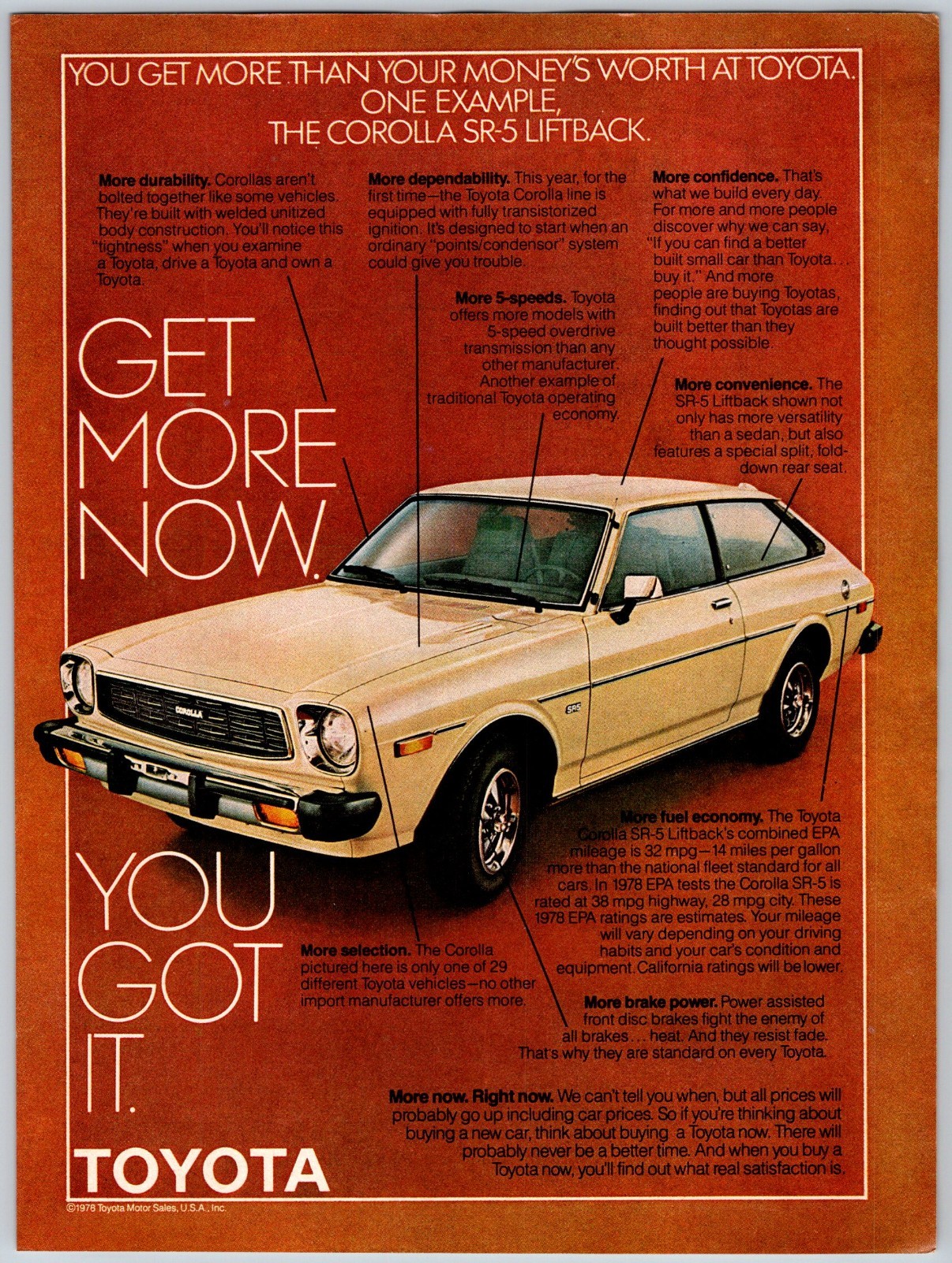1979 TOYOTA COROLLA SR-5 LIFTBACK CAR Vintage 8″X11″ Magazine Ad 1970’s HTN66