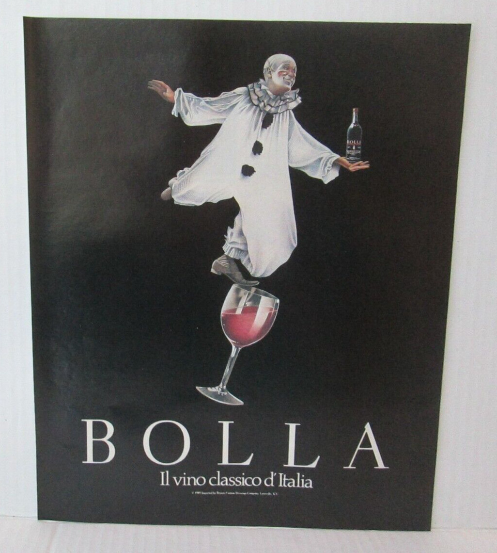 1989 CLOWN BOLLA IL VINO Vintage 9.5″X12″ Magazine Ad 1980’s LM52