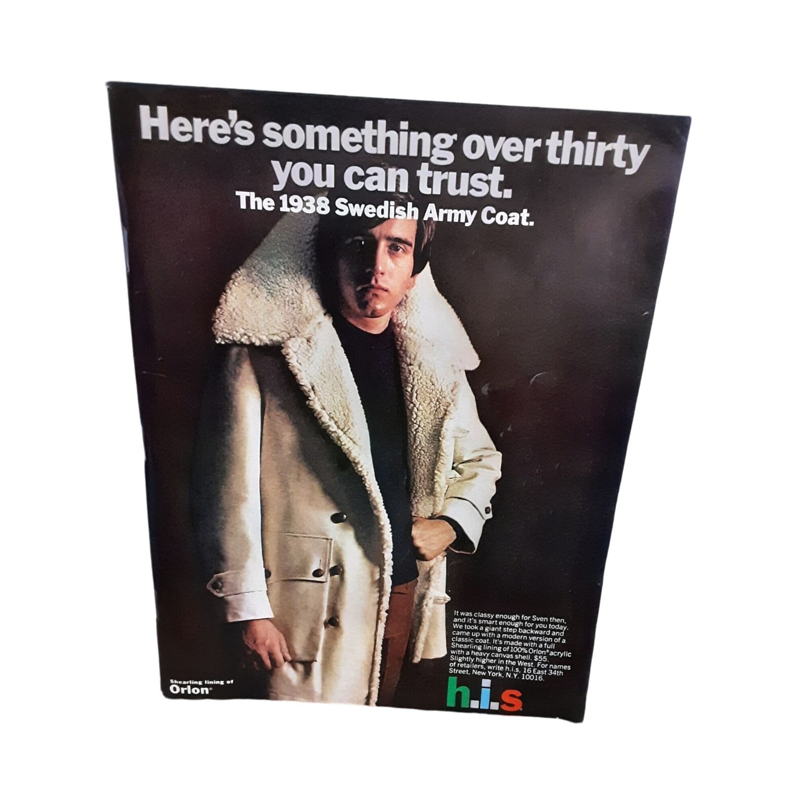 1970 HIS Swedish Army Coat Vintage Print Ad 70s
