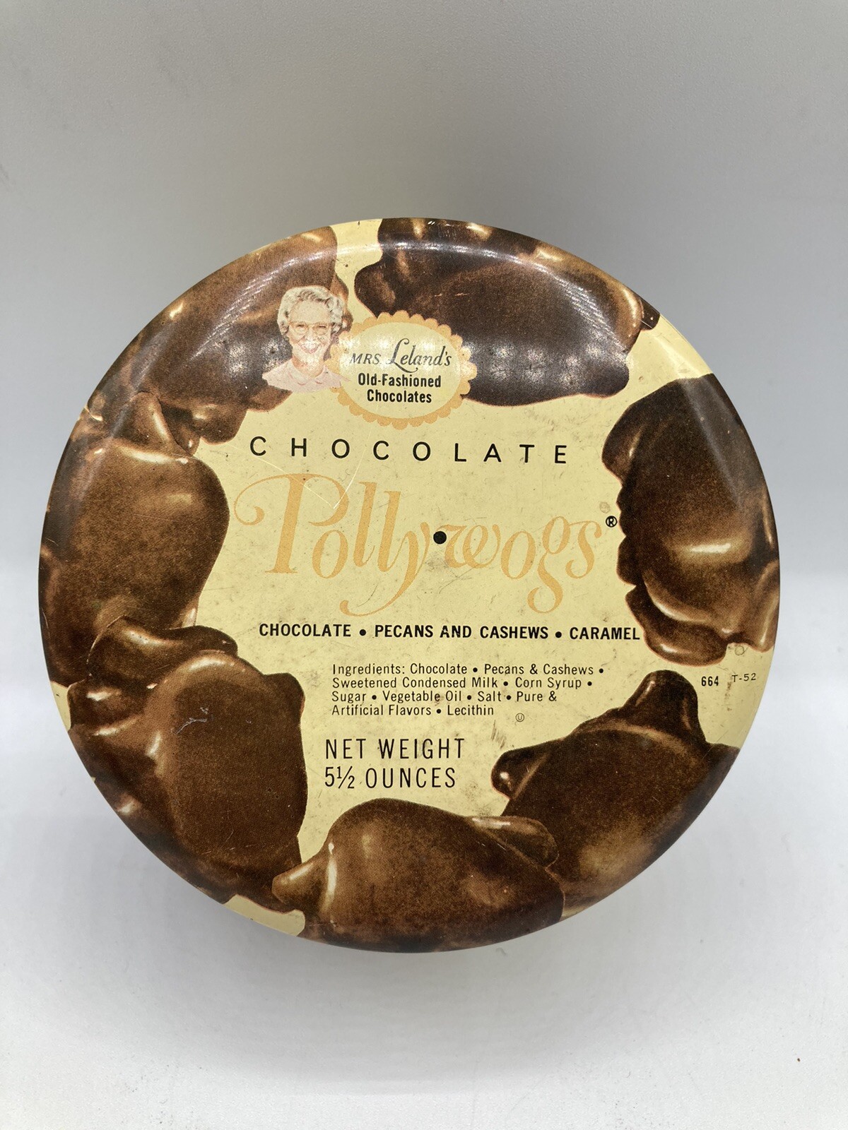 Vintage Chocolate Tin Mrs. Leland’s Chocolate Pollywogs Christmas Display