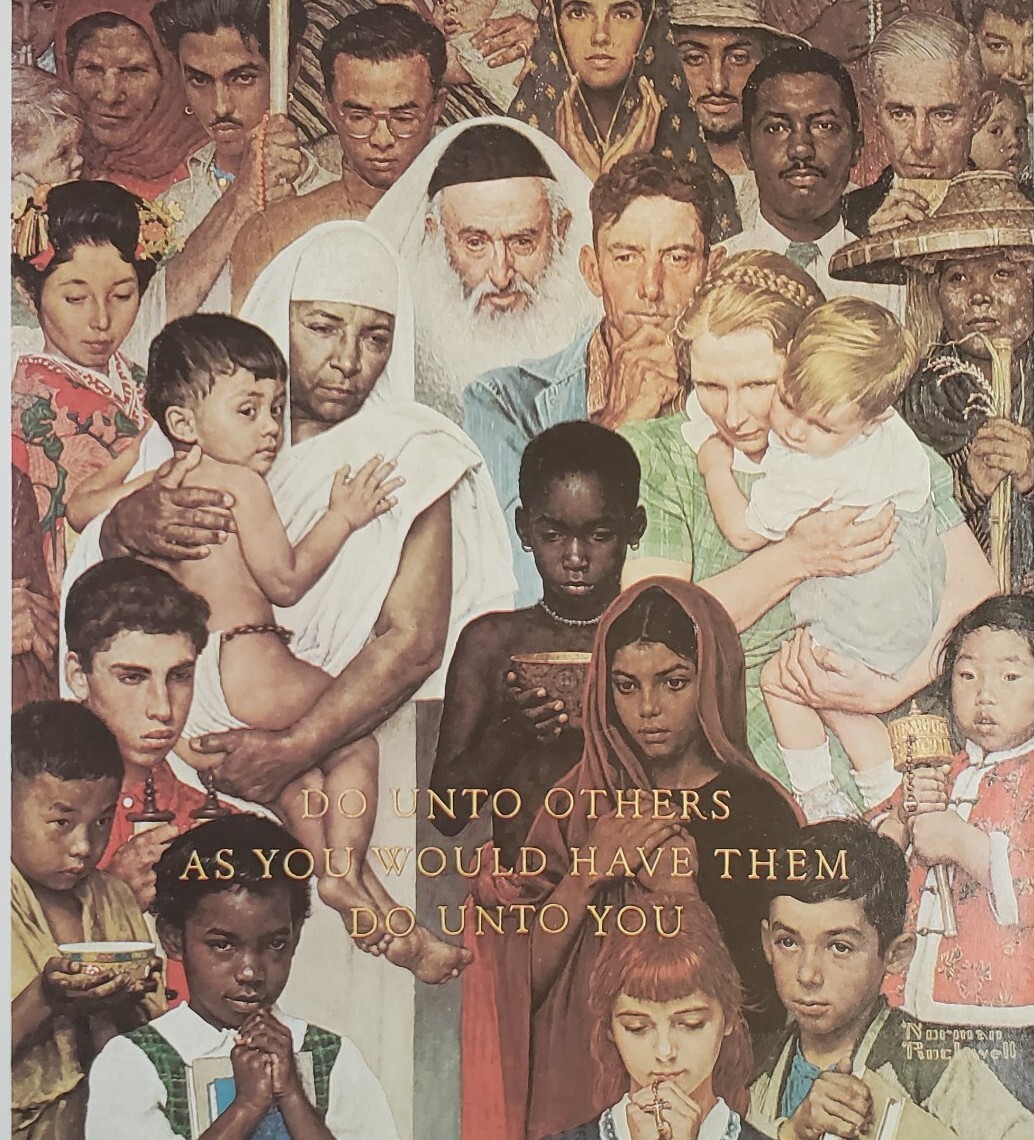 Ad Norman Rockwell Golden Rule Post Cover 1961 @1980 Print Advertisement Art