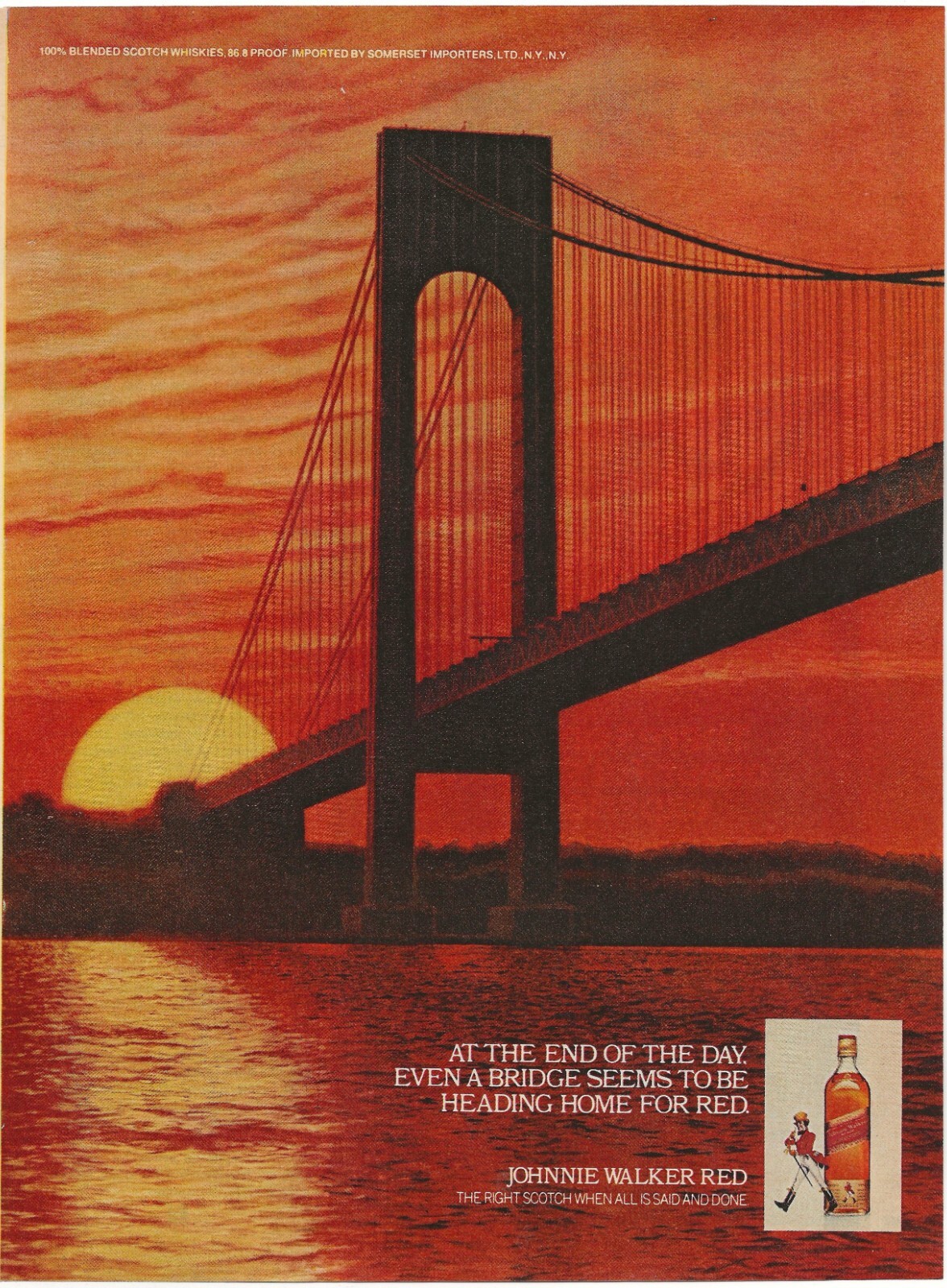 Vintage Print Ad Johnnie Walker Red Scotch – Sunset Bridge – Sept 1979 11″x8″