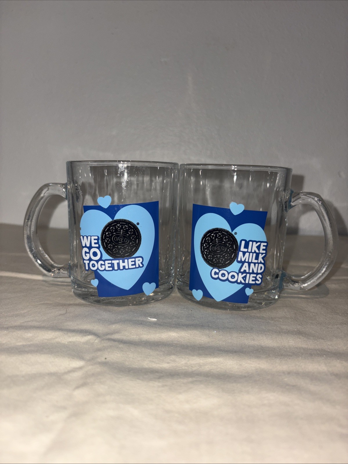 Oreo 10oz Clear Glass Cups Mugs “We Go Together Like Milk and Cookies”