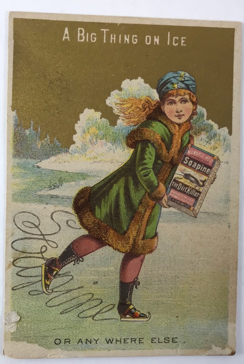Soapine Girl Ice Skating Skater Victorian Trade Card Providence RI