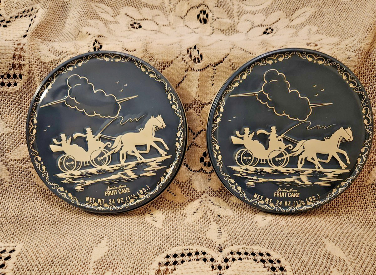 2 Vintage collectible Shirley Jean fruitcake tins from the Capitol Cake Company