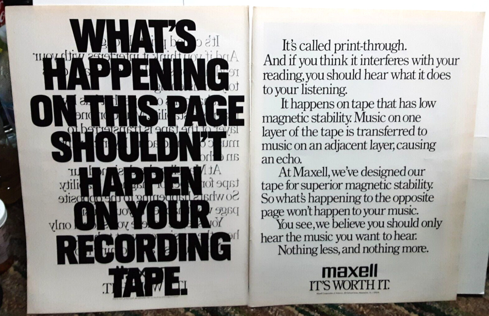 1980 Maxell Tape Its Worth It 2 Page Original Print Ad vintage 80s