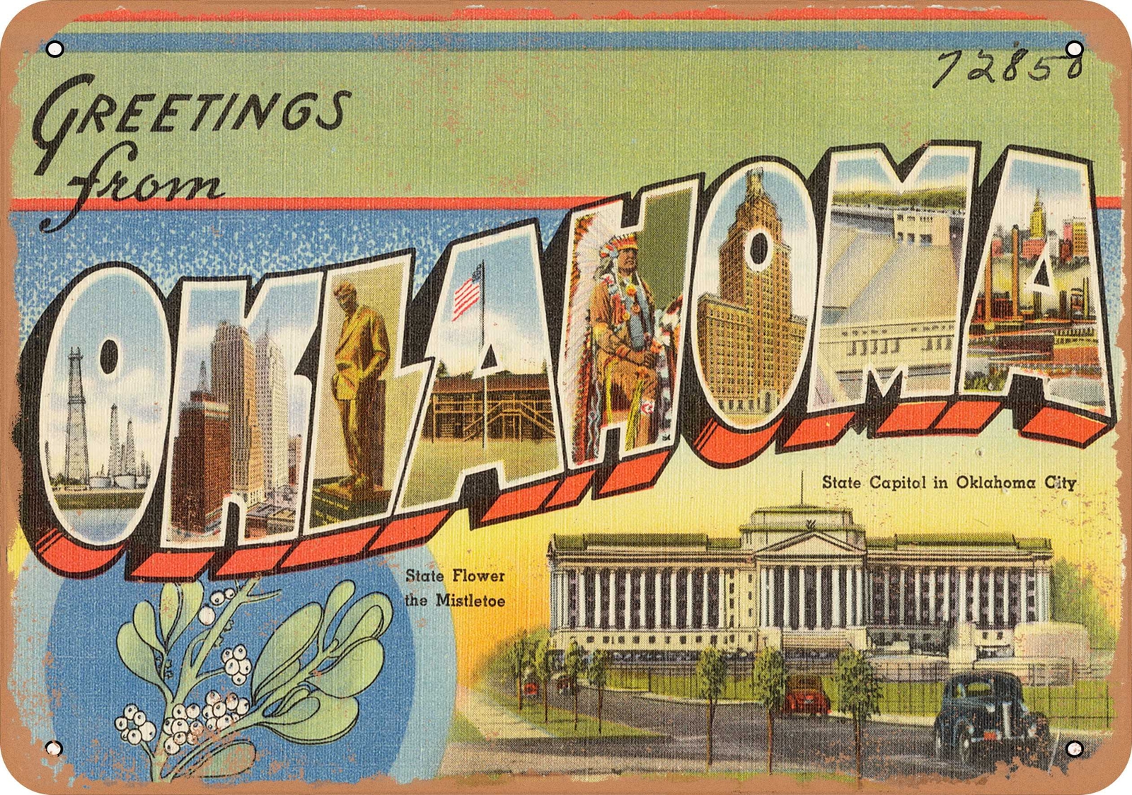 METAL SIGN – Oklahoma Postcard – Greetings from Oklahoma