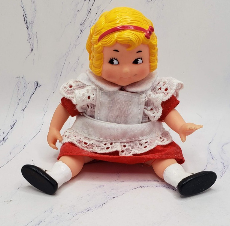 Campbell Soup Miniature Blonde Girl In Red and White Apron 4 Inch Doll