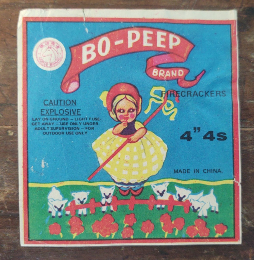 Vintage ORIGINAL Firecracker Label Bo-Peep Made China 4″ 4s Label ONLY