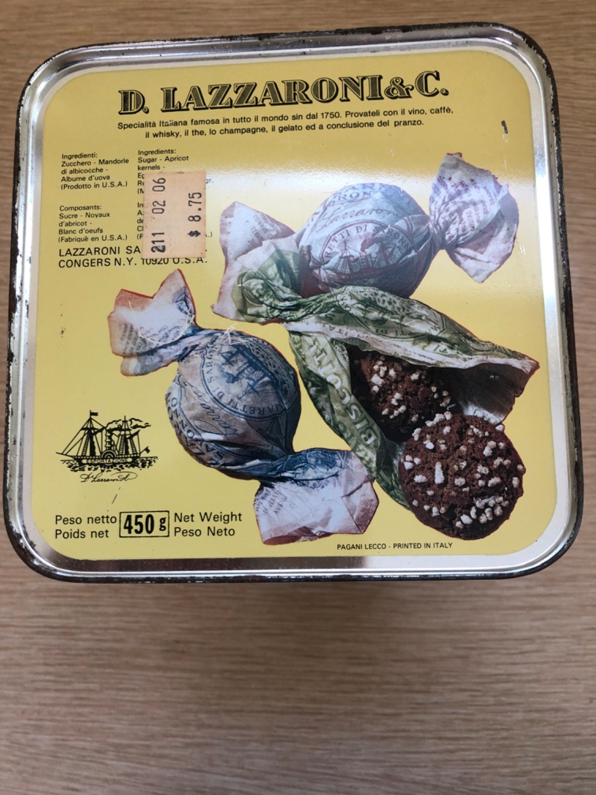 LAZZARONI SARONNO COOKIE TIN ITALY Box Metal Shabby Chic Decor