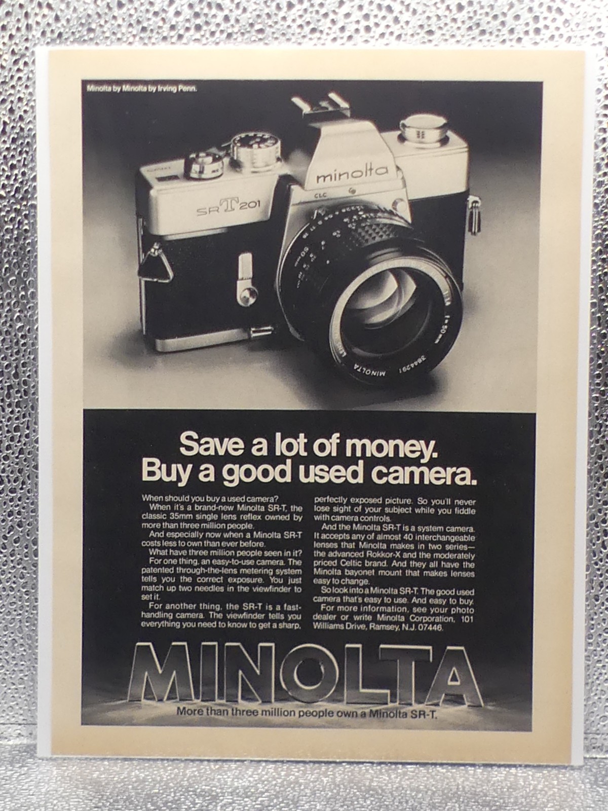 Vintage Minolta SR-T Camera Paper Magazine 1977 Print Advertising Full Page Ad