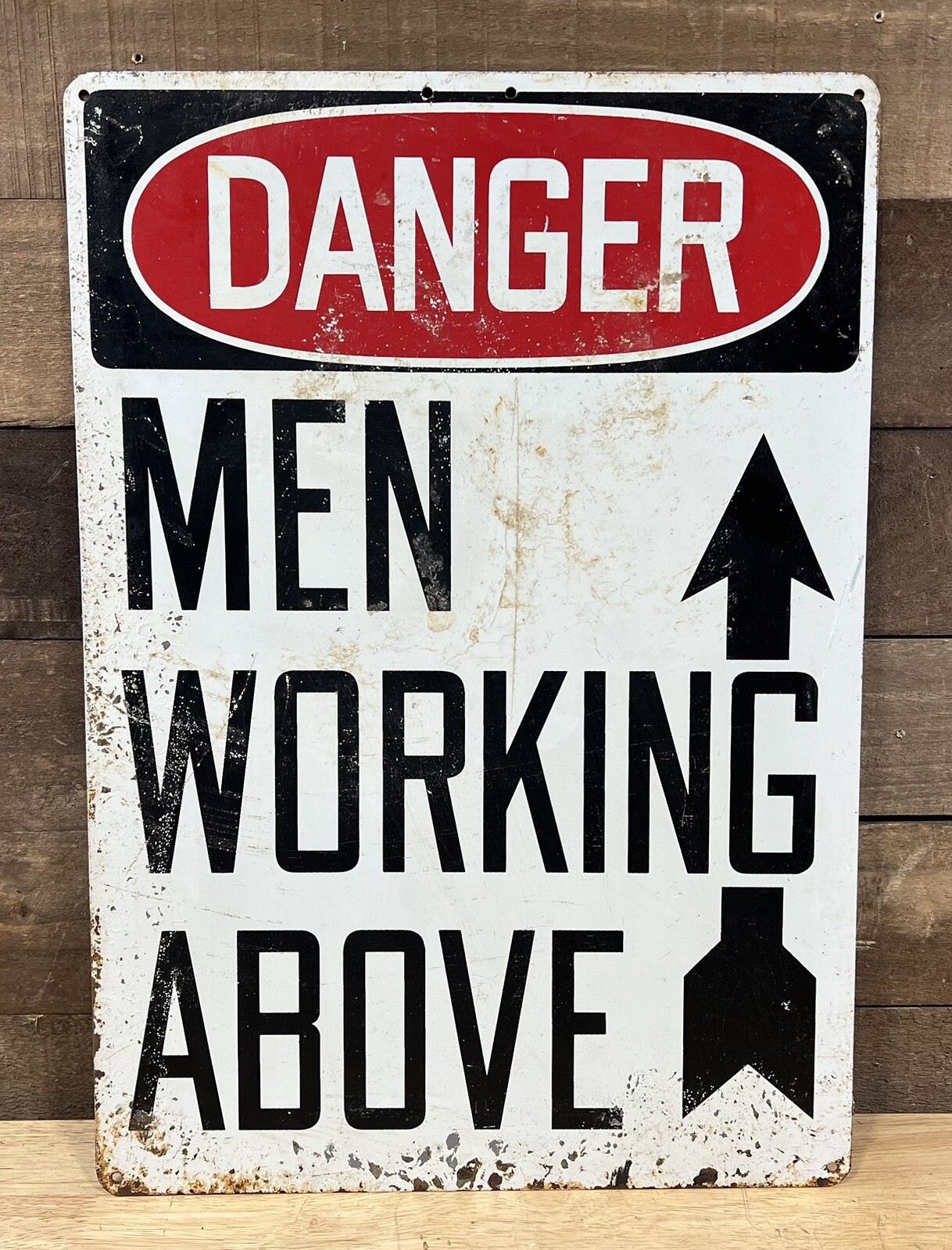 Vintage “Danger Men Working Above” Metal One Sided Construction Warning Sign
