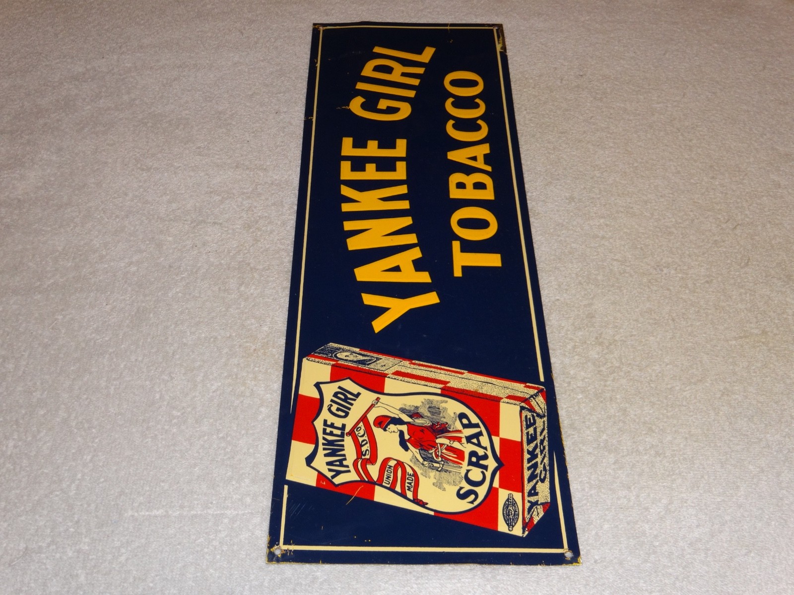 VINTAGE YANKEE GIRL TOBACCO UNION MADE SCRAP 20″ METAL CHEWING GASOLINE OIL SIGN