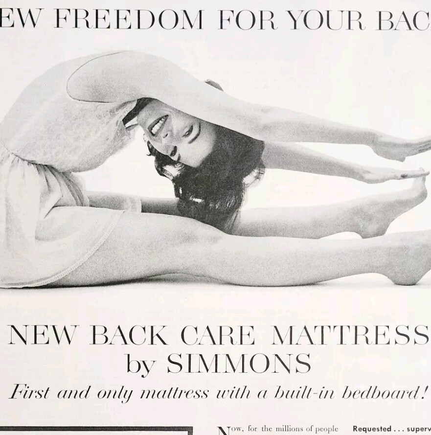 1958 Simmons Back Care Mattress Advertisement Vintage Bedding Beds DWII21