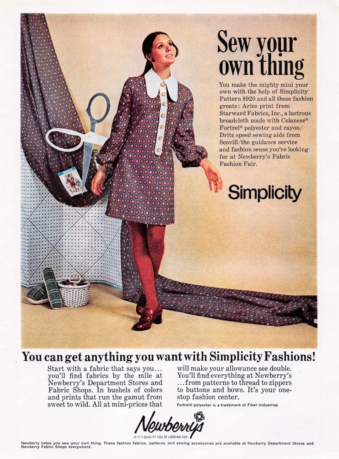 Simplicity Pattern Red Mini Dress Fabric Fashion Sewing Vintage Mag Print Ad
